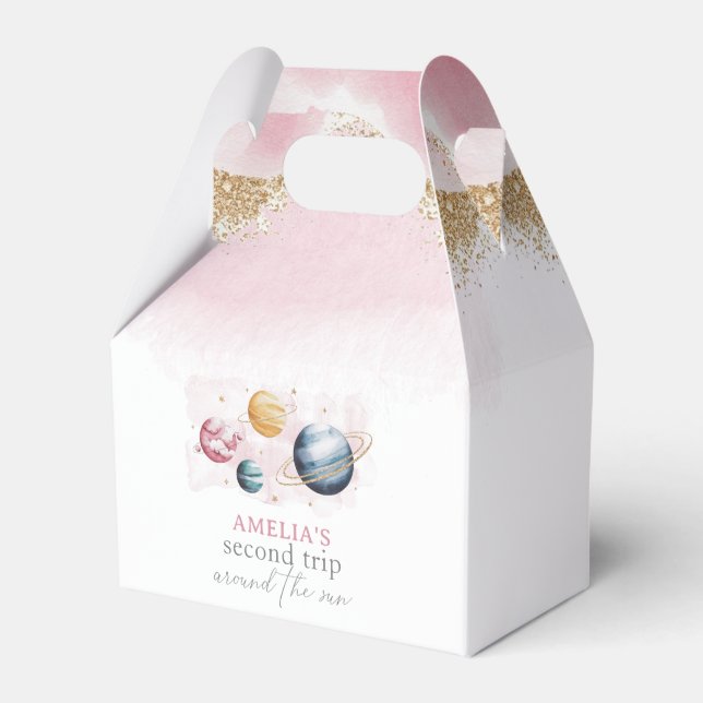 Outer Space Girl Birthday Galaxy Stars Planets Favor Box (Front Side)