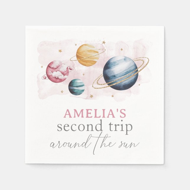 Outer Space Girl Birthday Galaxy Stars Planets Napkin (Front)