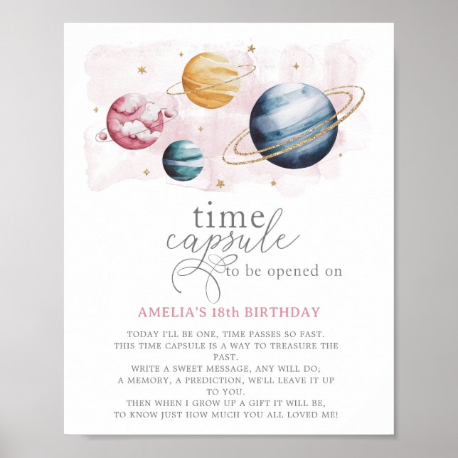 Outer Space Girl Birthday Galaxy Time Capsule Poster (Front)