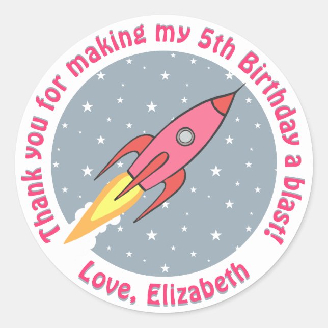 Outer Space Girls Birthday Party Thank You Favour Classic Round Sticker (Front)