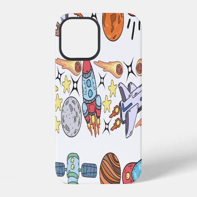 Outer Space: Hand-Drawn Vintage Doodles iPhone Case (Back)