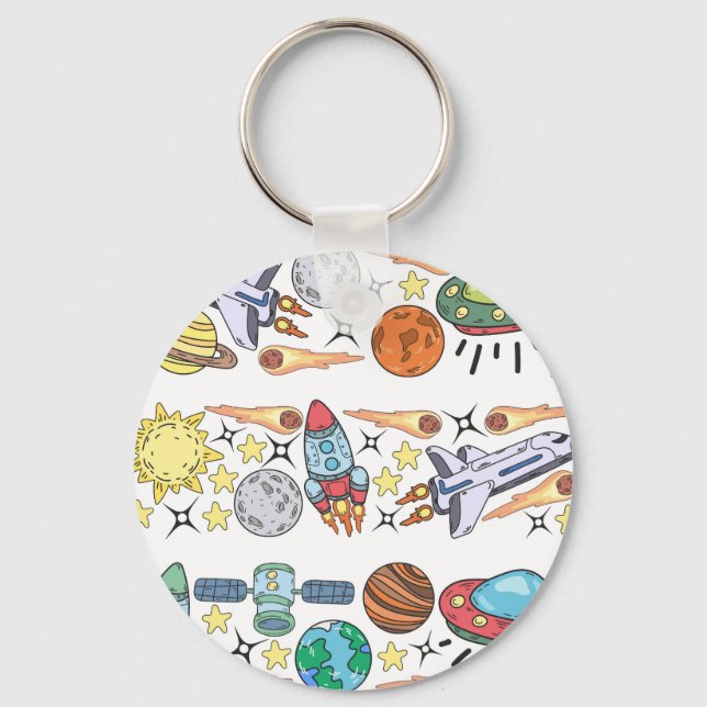Outer Space: Hand-Drawn Vintage Doodles Keychain (Front)