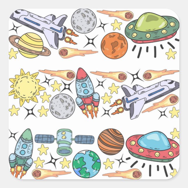 Outer Space: Hand-Drawn Vintage Doodles Square Sticker (Front)