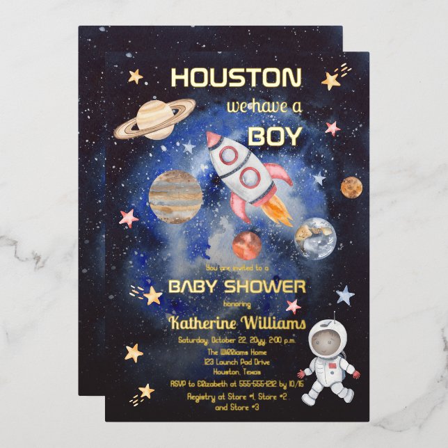 Outer Space Houston We Have a Boy Baby Shower (Front/Back)