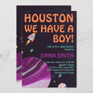 Outer Space Houston We Have A Boy Baby Shower Invitation