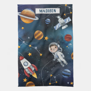Outer Space Illustration and Space Man Kitchen Towel