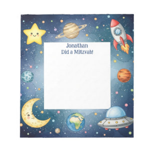 Outer Space Kids Personalized Mitzvah Note Notepad