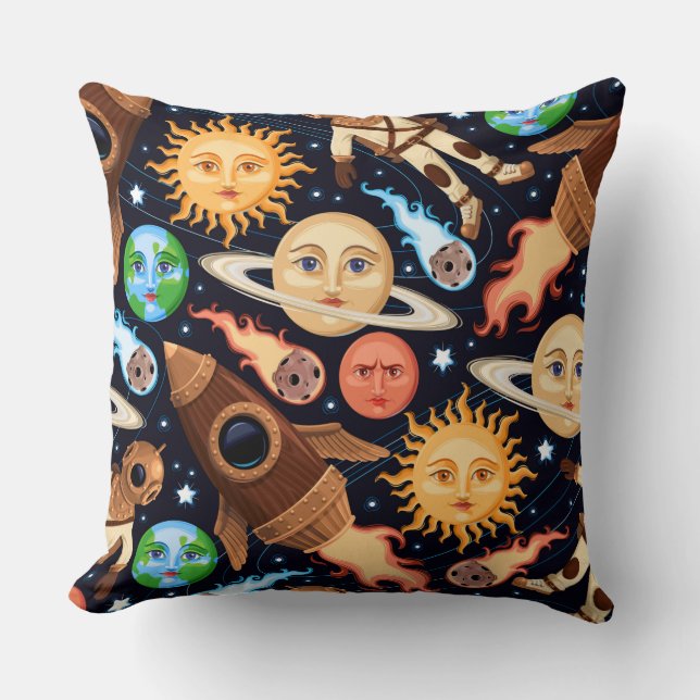 Outer Space Kids Throw Pillow (Front)