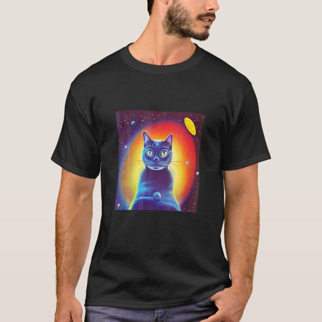 Outer Space Kitty Cat Kitten Science Fiction Felin T-Shirt (Front)