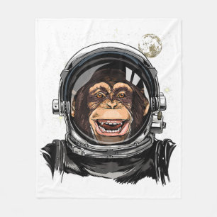 Outer Space Monkey Astronaut Wild Zoo Animal Face  Fleece Blanket