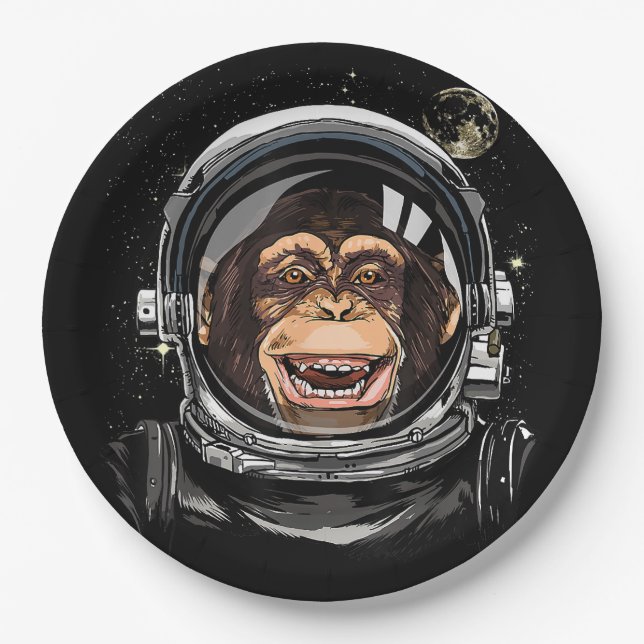 Outer Space Monkey Astronaut Wild Zoo Animal Face  Paper Plate (Front)