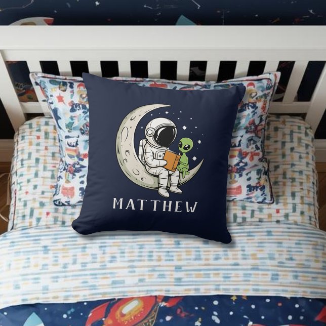 Outer Space Navy Blue Kid's Room Throw Pillow (Creator Uploaded)