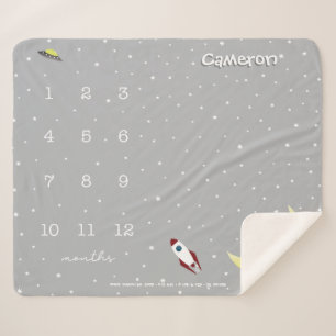 Outer space Neutral Grey Milestone Custom baby Sherpa Blanket