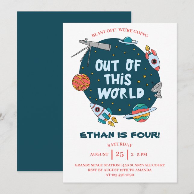 Outer Space Out of This World Birthday Party Invitation (Front/Back)