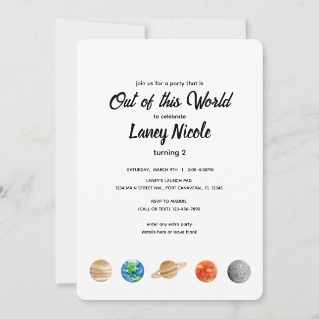 Outer Space - Out of this World Kids Birthday Invitation (Front)