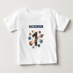 Outer space personalized name 1st Birthday party Baby T-Shirt