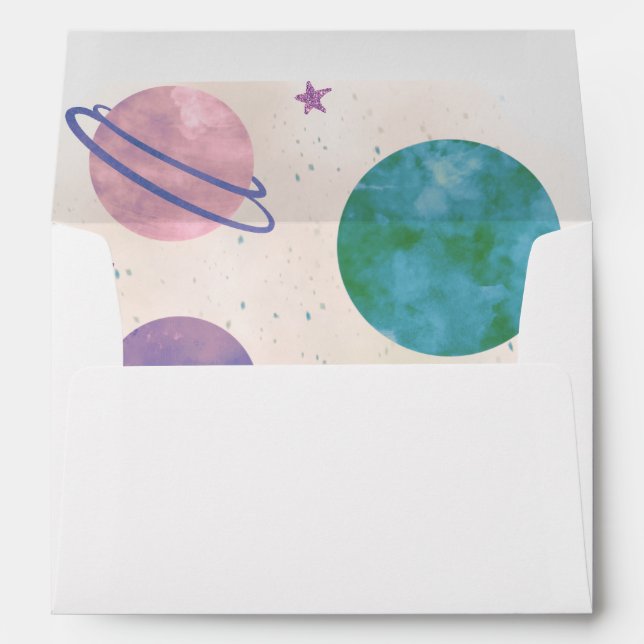 Outer Space Pink and Violet Planet and Stars Girl Envelope (Back (Bottom))