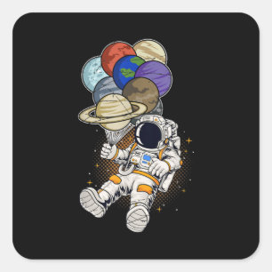 Outer Space Planet Balloon Cosmonaut Science Gift Square Sticker