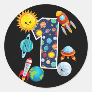 Outer Space Planet Guide 1 Year Old 1st Birthday P Classic Round Sticker