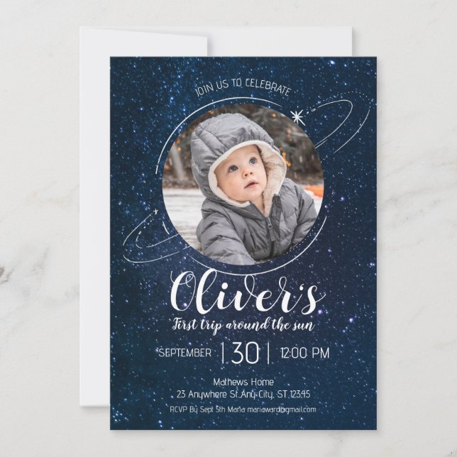 Outer Space Planets 1st Birthday Blast off Invitation (Front)