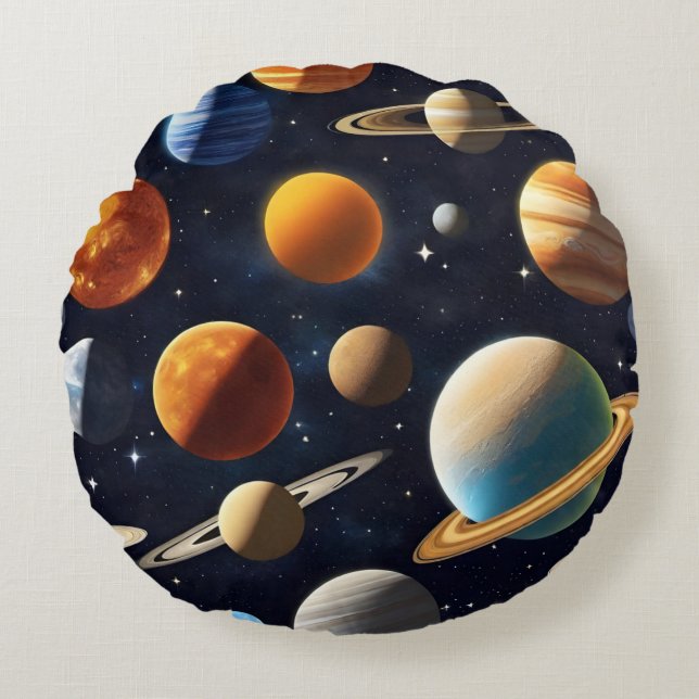 Outer Space Planets 2 Round Pillow (Front)