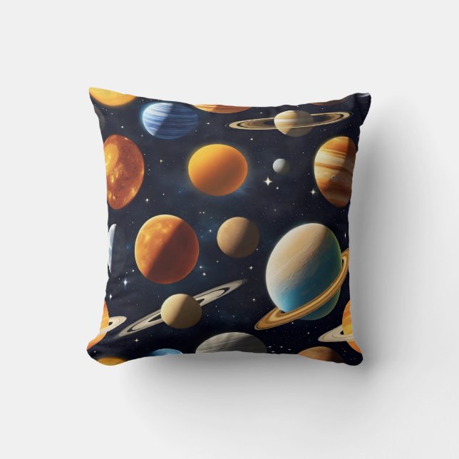 Outer Space Planets 2 Throw Pillow (Front)