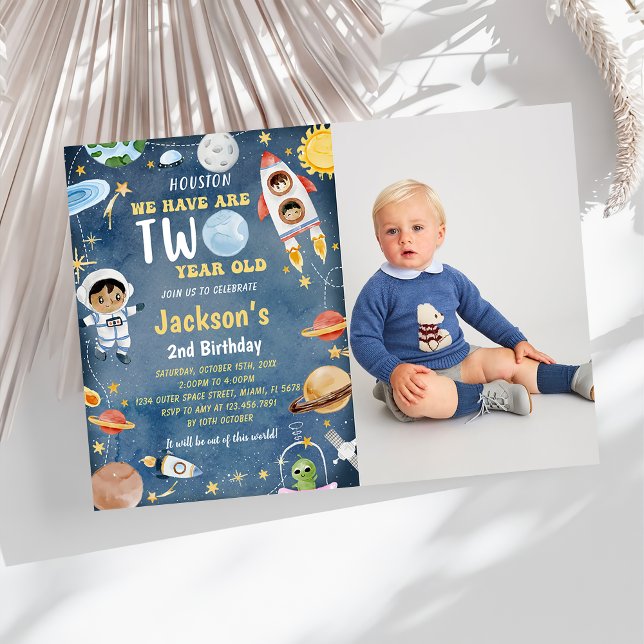 Outer Space Planets 2nd Birthday Party Photo  Invitation (Creator Uploaded)