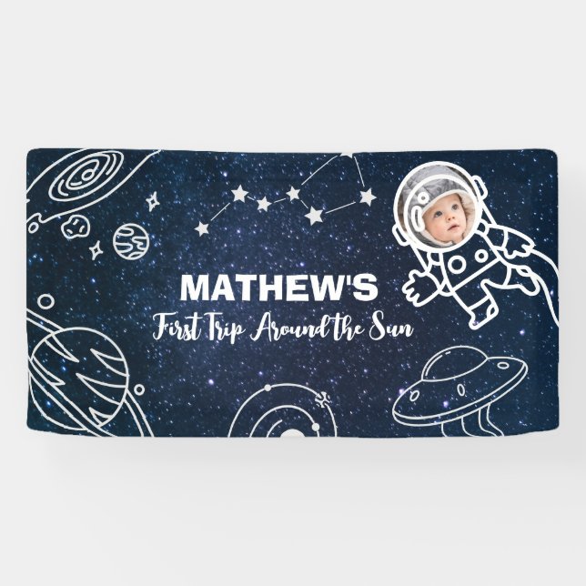 Outer Space Planets Astronaut 1st Birthday Boy Banner (Horizontal)
