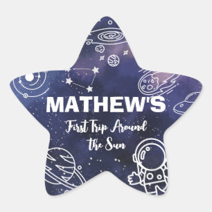 Outer Space Planets Astronaut 1st Birthday Boy Star Sticker