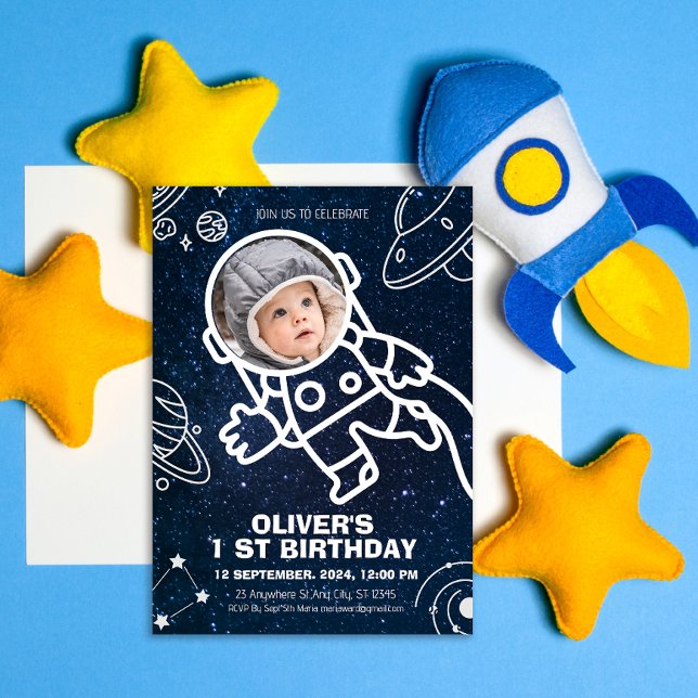 Outer Space Planets Astronaut 1st Birthday Invitation (Creator Uploaded)