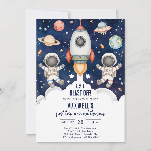 Outer Space Planets Astronaut Boy Birthday Invitation (Front)
