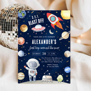 Outer Space Planets Astronaut Boy Birthday Invitation