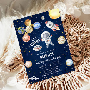 Outer Space Planets Astronaut Boy Birthday Invitation