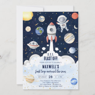 Outer Space Planets Astronaut Boy Birthday Invitation