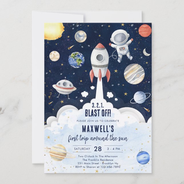 Outer Space Planets Astronaut Boy Birthday Invitation (Front)