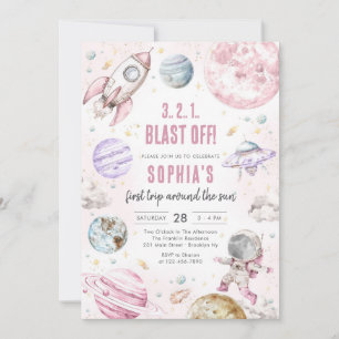 Outer Space Planets Astronaut Girl Birthday Invitation