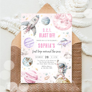 Outer Space Planets Astronaut Girl Birthday Invitation