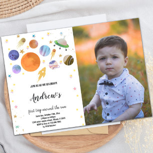 Outer Space Planets Birthday Invitation with Photo