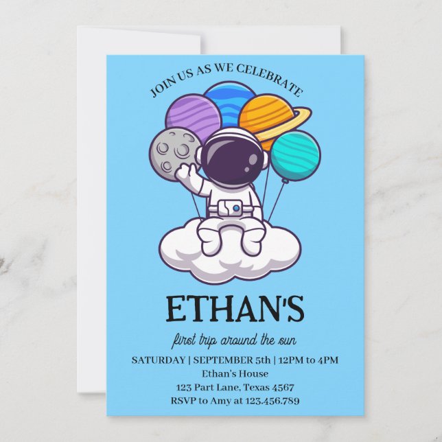 Outer Space Planets Boy 1st Birthday Party Invitation (Front)
