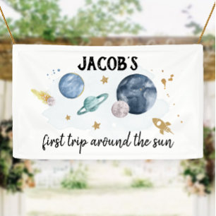 Outer Space Planets Boy First Birthday Backdrop Banner