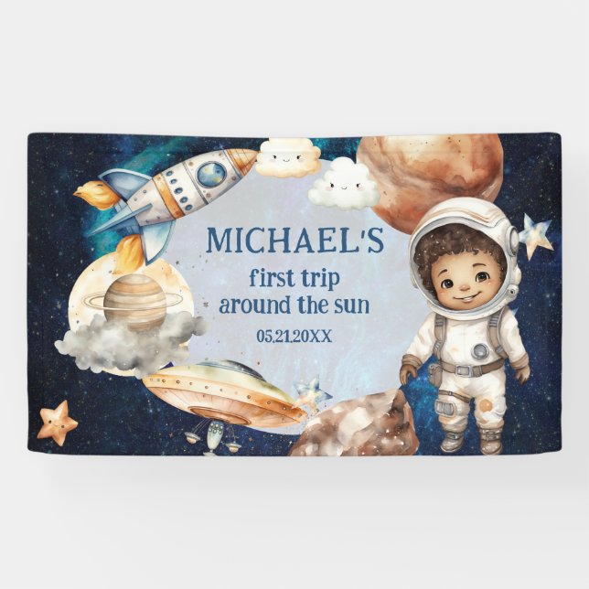 Outer Space Planets Boy First Birthday   Banner (Horizontal)
