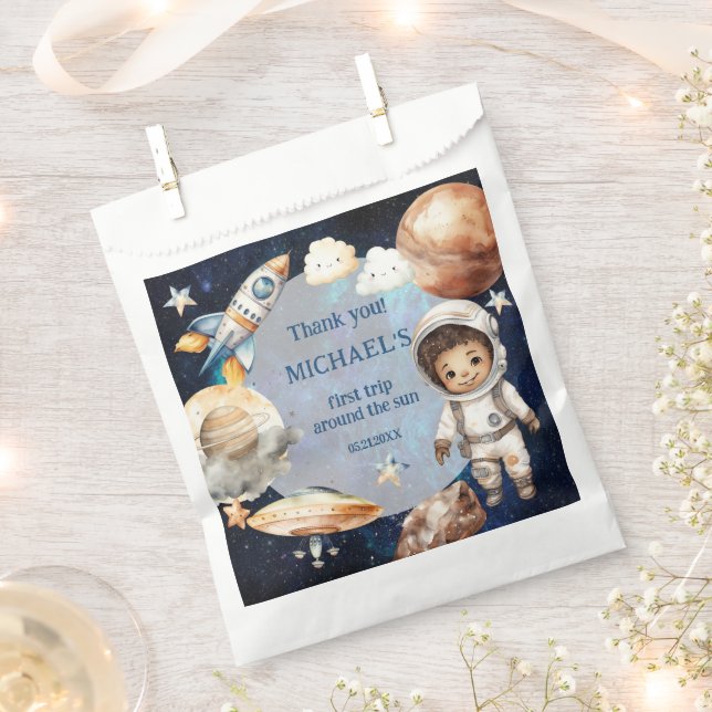 Outer Space Planets Boy First Birthday Favour Bag (Clipped)