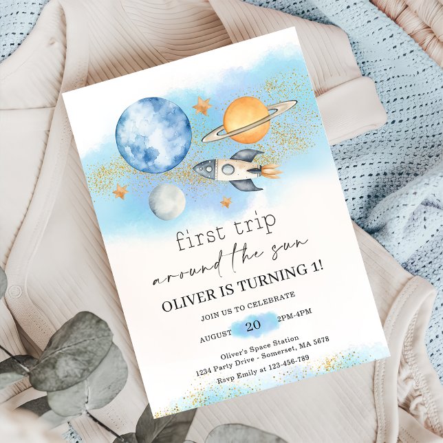 Outer Space Planets Boy First Birthday Invitation (Creator Uploaded)
