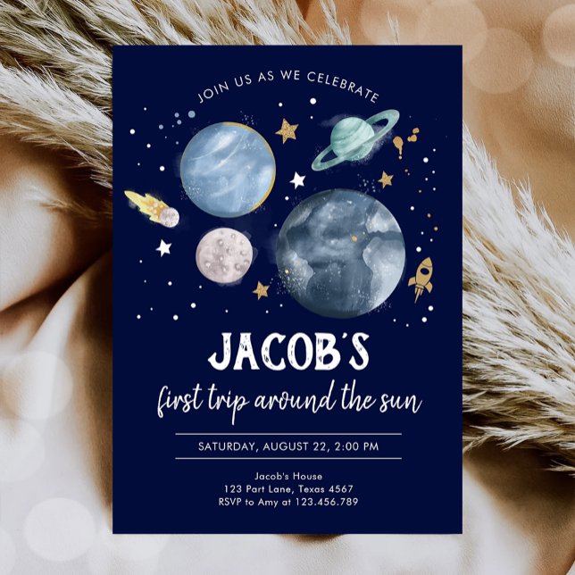 Outer Space Planets Boy First Birthday Invitation (Creator Uploaded)