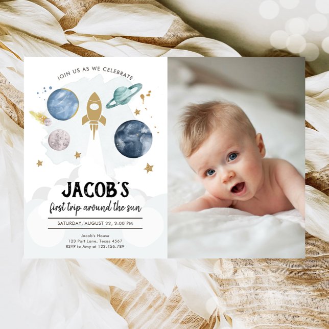 Outer Space Planets Boy First Birthday Invitation (Creator Uploaded)