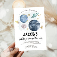 Outer Space Planets Boy First Birthday Invitation