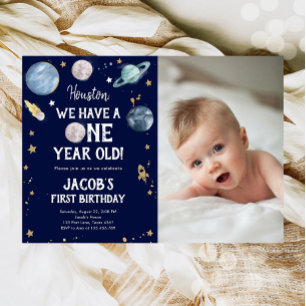 Outer Space Planets Boy First Birthday Invitation