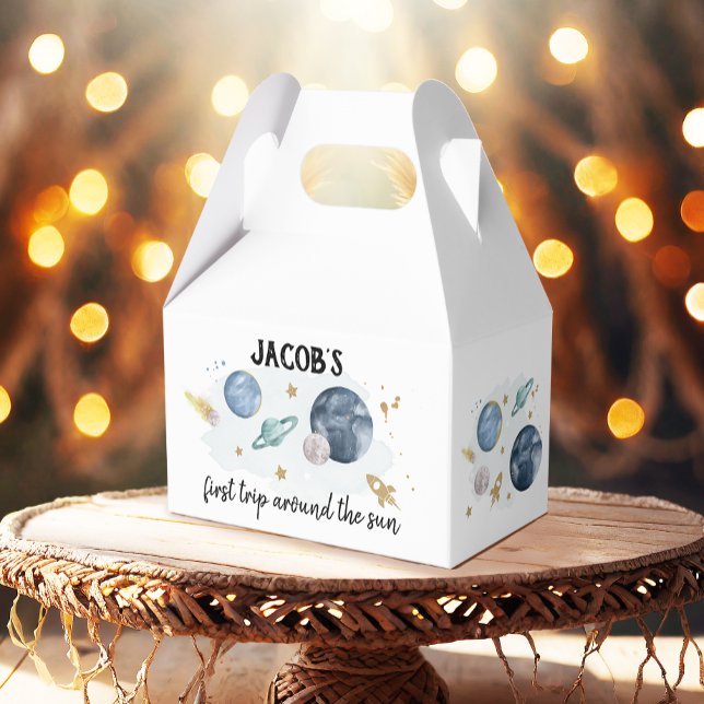 Outer Space Planets Boy Galaxy First Trip Birthday Favor Box (Creator Uploaded)