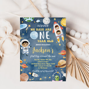 Outer Space Planets First Birthday Party Invitation