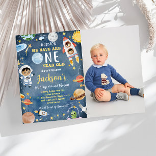 Outer Space Planets First Birthday Party Photo Invitation